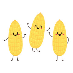 Corn cartoon vector. Cute vegetable vector character isolated on white. Corn mascot.