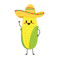 Corn cartoon vector. Cute vegetable vector character isolated on white. Corn mascot.