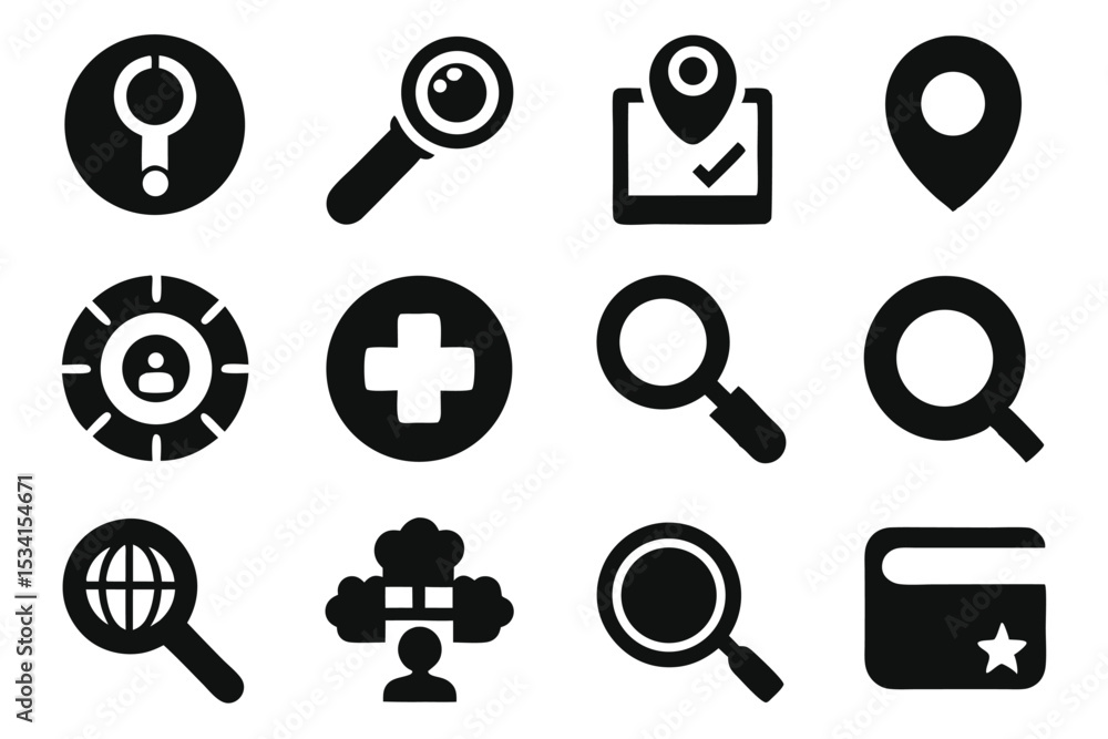 Poster diverse set of black and white icon illustrations for web design and digital interface