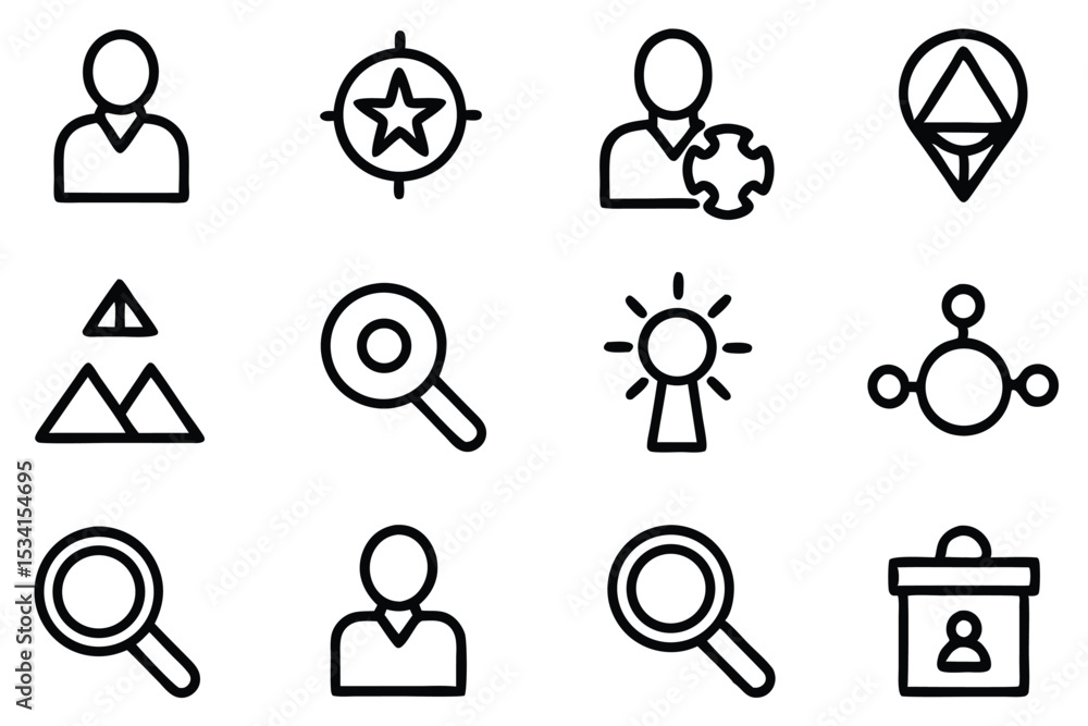 Poster modern minimalist icon set featuring business concept elements in simple outline style
