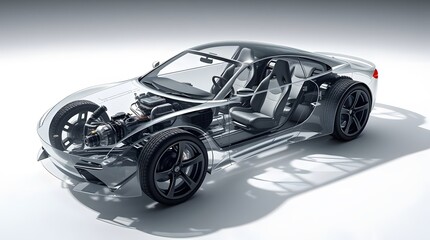 Detailed Car Anatomy Illustration with Transparent Shell