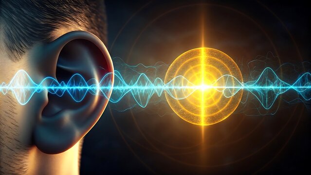 Hearing sound waves frequency ear health audio concept art