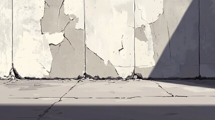 Minimalist Depiction of a Weathered Wall with Geometric Shadow Casting