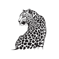 Majestic Leopard Elegant Black and White Illustration of a Wild Cat
