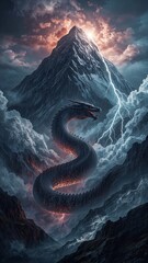 storm dragon thundercloud over a mountain peak