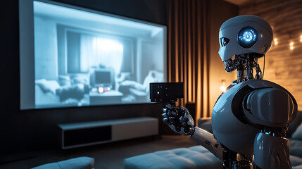 Robot Watching a Movie in a Modern Living Room