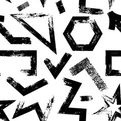 Grunge seamless pattern with arrow, lines, triangles and dots. Hand drawn geometric shapes. Modern stylish texture. Vector ink Illustration print.