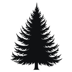 Obraz premium Sharp Triangular Fir Tree Black Silhouette Vector with Needle Layers in Minimal Flat Style Isolated on White Background Full HD
