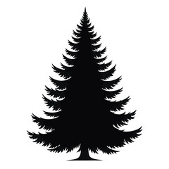 Sharp Triangular Fir Tree Black Silhouette Vector with Needle Layers in Minimal Flat Style Isolated on White Background Full HD