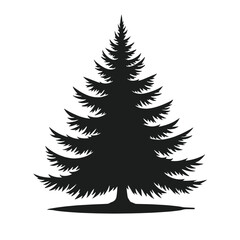 Obraz premium Sharp Triangular Fir Tree Black Silhouette Vector with Needle Layers in Minimal Flat Style Isolated on White Background Full HD