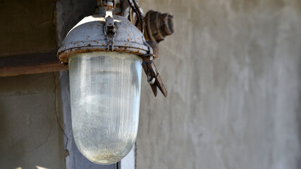 old lamp, light bulb. Vintage beautiful brass metal ceiling lamp lighting bulbs, interior and...