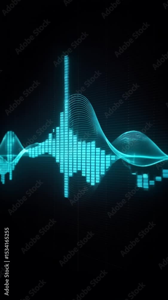 Poster dynamic sound waves displayed through vibrant blue visuals showcasing audio patterns and rhythm