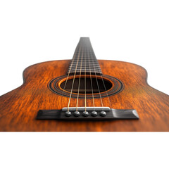 Obraz premium A classic wooden acoustic guitar with strings, isolated on a white background, ready to play music