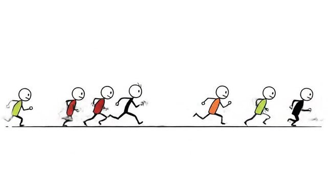 Simple cartoon figures running in a line