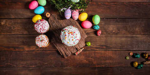 Easter cake sweet pastry traditional holiday christianity organic product fresh tasty gourmet food background on the table rustic food top view copy space