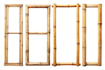 Handmade bamboo frames in various sizes, rustic natural decor for crafting, display, and artistic use isolated on white background