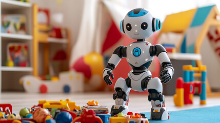 Robot Toy in a Colorful Playroom