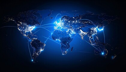 Fototapeta premium Shining map of the world where southern lands connect via light streams