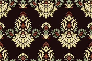 Floral Ikat embroidery pattern in ethnic Aztec style with traditional textile design. Seamless vector illustration perfect for fabric, clothing, and decoration projects.