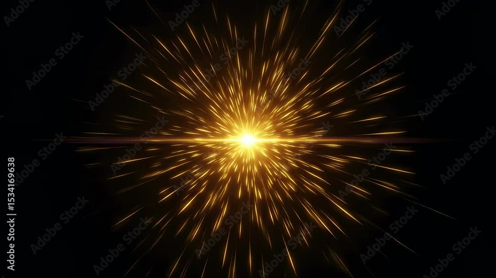 Poster bright light explosion radiating golden rays. abstract energy burst with glittering particles. dynam