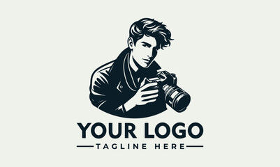 Stylish portrait illustration of a young man holding a professional DSLR camera. Photography hobby concept