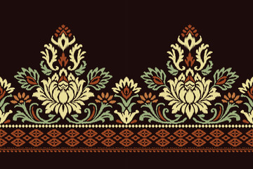 Floral Ikat embroidery pattern in ethnic Aztec style with traditional textile design. Seamless vector illustration perfect for fabric, clothing, and decoration projects.