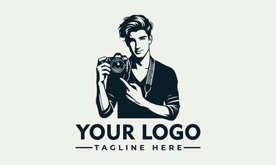 Stylish portrait illustration of a young man holding a professional DSLR camera. Photography hobby concept