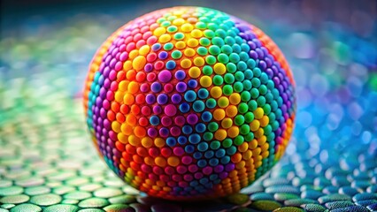 Close-up of anti-stress rubber ball with vibrant colors and textured surface