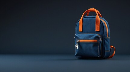 Small Blue Backpack Opened on Dark Background