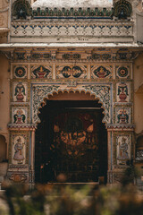 Intricately Ornate Archway at City Palace, Udaipur, Rajasthan: Traditional Indian Frescoes and...