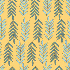 Seamless pattern with hand drawn branches on yellow background. Vector illustration.