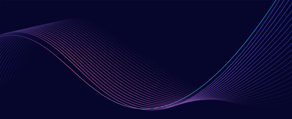 Dark abstract background with glowing wave. Shiny moving lines design element. Modern purple blue gradient flowing wave lines. Futuristic technology concept. Vector illustration. eps 10
