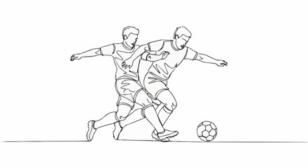 single line drawing of soccer action scene