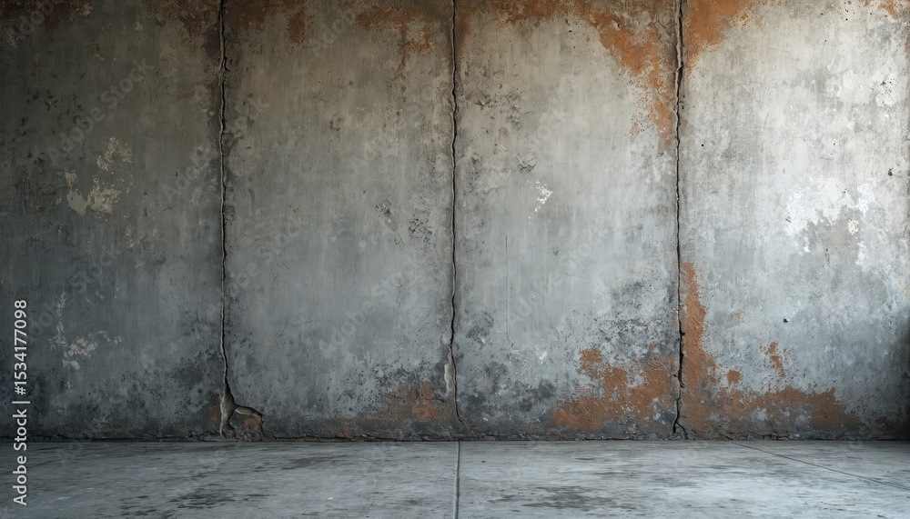 Poster ruined concrete wall. grey cement background with cracked texture. aged, weathered surface. grunge s
