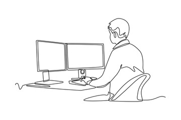 Data center concept. Single line draw design. Vector graphic illustration