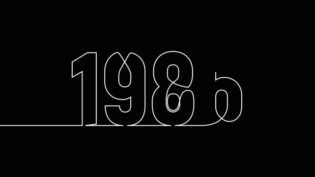 1986 new year continuous line art clip self drawing animation on white black background. single one line art written outline sketch illustration 1986 year numbers video