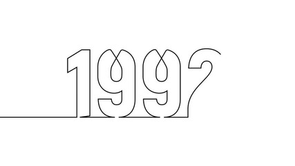 1992 new year continuous line art clip self drawing animation on white black background. single one line art written outline sketch illustration 1992 year numbers video