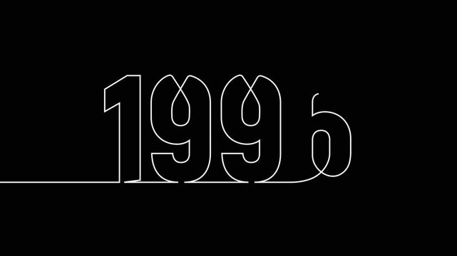 1996 new year continuous line art clip self drawing animation on white black background. single one line art written outline sketch illustration 1996 year numbers video