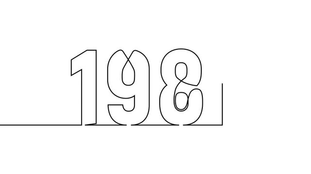 1981 new year continuous line art clip self drawing animation on white black background. single one line art written outline sketch illustration 1981 year numbers video
