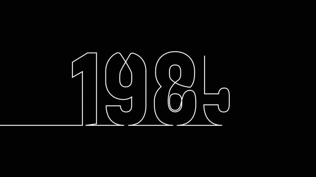 1985 new year continuous line art clip self drawing animation on white black background. single one line art written outline sketch illustration 1985 year numbers video