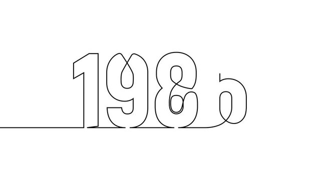 1986 new year continuous line art clip self drawing animation on white black background. single one line art written outline sketch illustration 1986 year numbers video