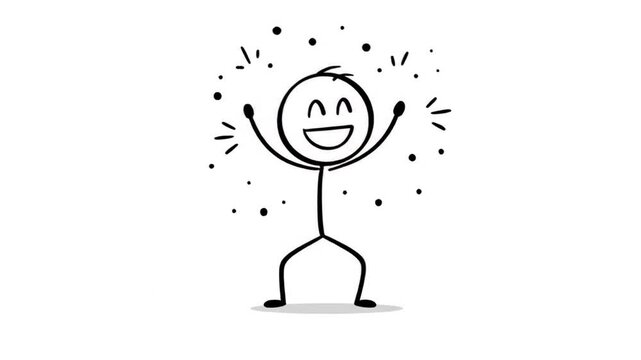 Happy stick figure celebrating success