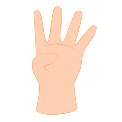 Obraz premium Hand Showing Number Four Gesture – Flat Vector Illustration