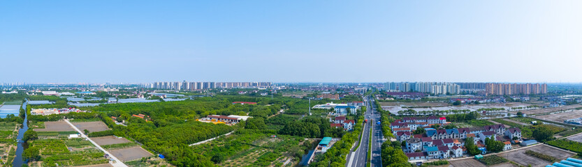 Aerial view of rural scenery in the suburbs, Pudong New Area, Shanghai.