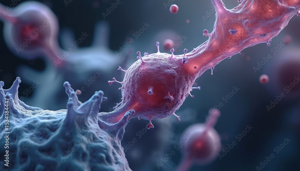Poster illustration showing biological cell structure, neuron cells, synapses. neural network, connection b