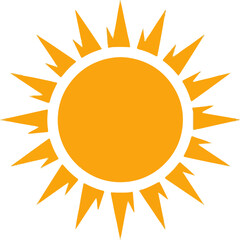 Stylized Yellow Sun with Flame-Like Rays on White Background