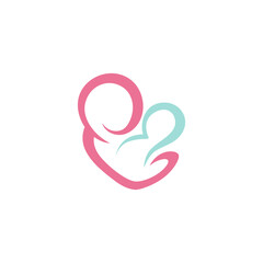 simple Mom and baby logo design icon