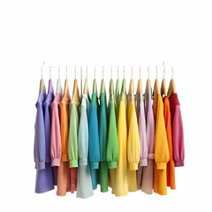 Pastel Rainbow Clothes Hanging on Wooden Hangers clothing