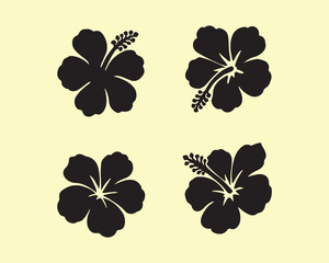 Elegant Hibiscus Flower Silhouettes Vector EPS Graphics