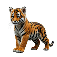 Obraz premium Realistic tiger figurine standing confidently with a fierce expression on a white background